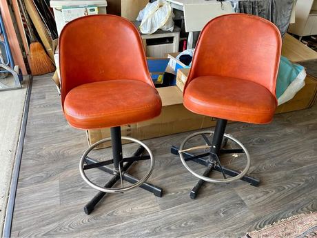 Pair of Vintage Orange Swivel Bar Stools