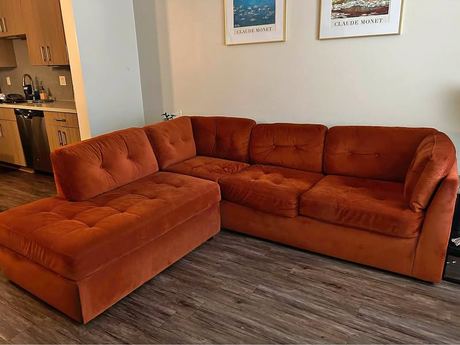Custom Living Spaces Copper Velvet Sofa + Ottoman – 8ft