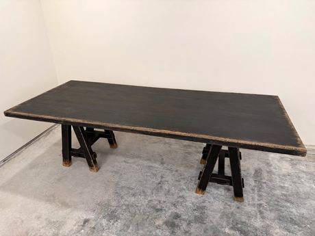 Restoration Hardware Distressed Black Trestle Dining Table