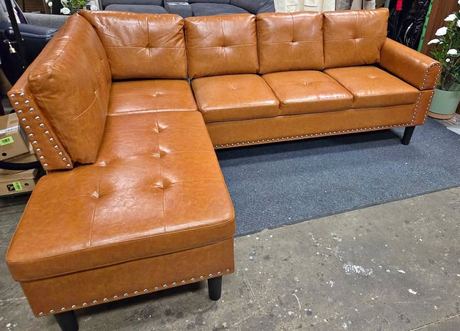 Oversized L Shape Sectional Couch, 97.5 in, Faux Leather, Ginger