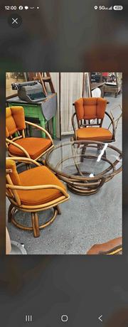 vintage Mid-Century Modern rattan living room set