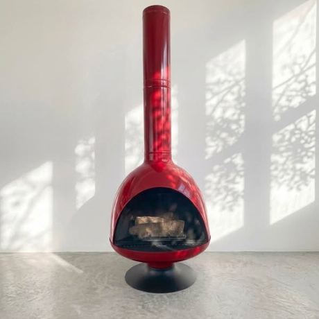 Mid Century Modern Malm Fireplace - Ruby Red Malm Fire Drum 3