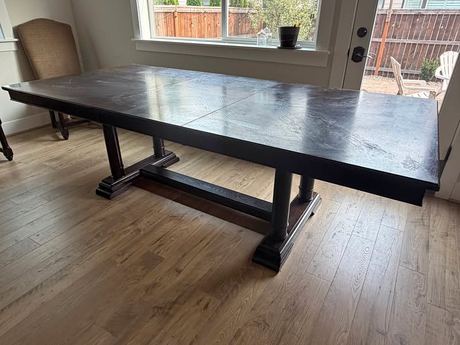 Dark Wood Dining Table + 4 Upholstered Chairs