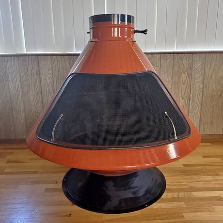 Vintage Mid Century Modern Majestic Orange Glazed Ceramic "Aztec" Fireplace