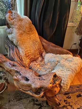 70s Daryl Stokes free form redwood shearling structural chair