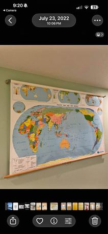 Vintage Large Nystrom "Pacific Rim and the World" pull-down classroom map chalkboard size 52x68
