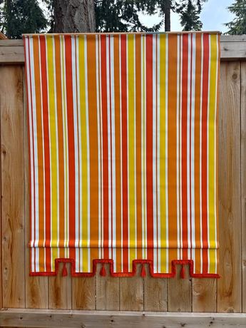 Vintage 1973 Graber Roller Shade – Original Orange, Yellow & Red Stripe – Mid Century / 70s Retro