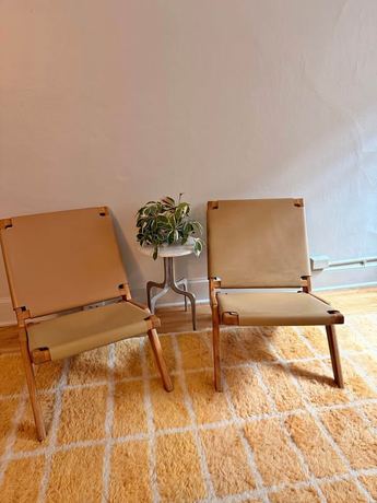 Revival Rugs Aide-de-Camp Chairs — Oak + Leather (Pair)