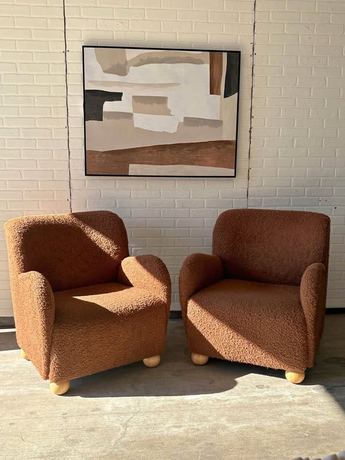 Lulu and Georgia set of 2 brown Sherpa accent chairs with oak legs