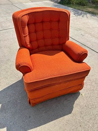 Vintage Orange Tufted Rocking/Swivel Armchair