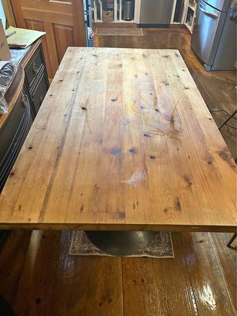 Rectangular dining table reclaimed wood hammered metal base
