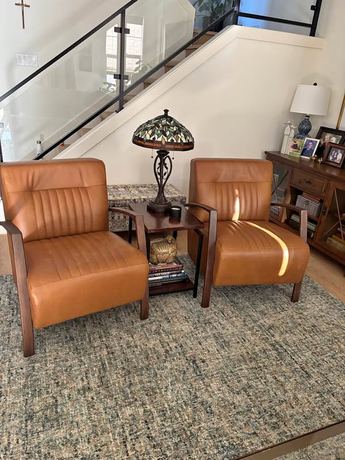 Pair of Cognac Leather Mid-Century Modern Accent Chairs