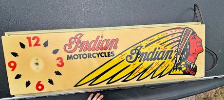 1960s Indian Motorcycle Plastic Clock Sign
